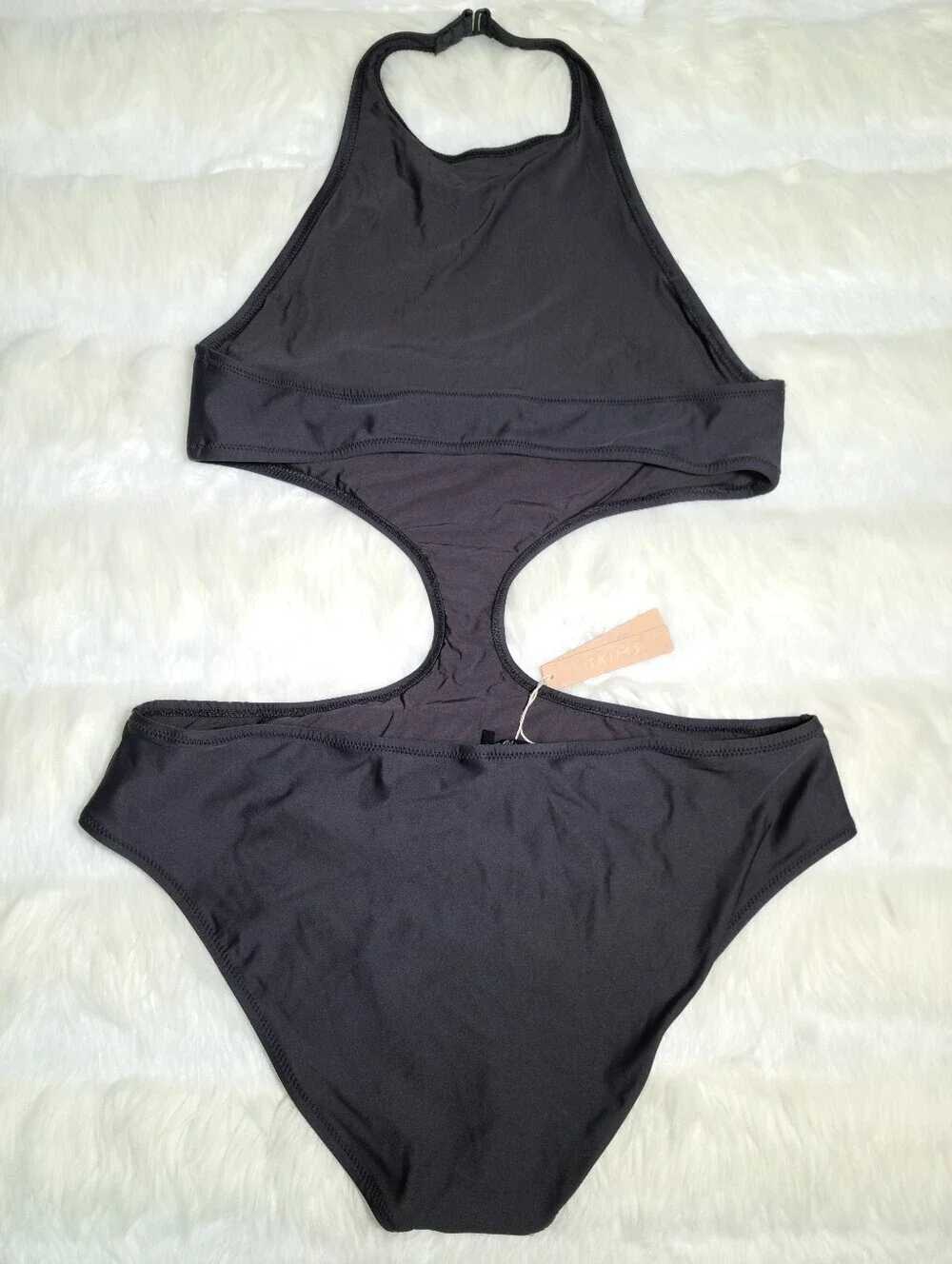 SKIMS Swim Halter Monokini Black Onyx Women 2X NEW